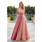 Dream Wedding Women Patchwork Satin Prom Dresses With Pockets One Shoulder Long Ball Gowns A-Line Formal Evening Dr0922A