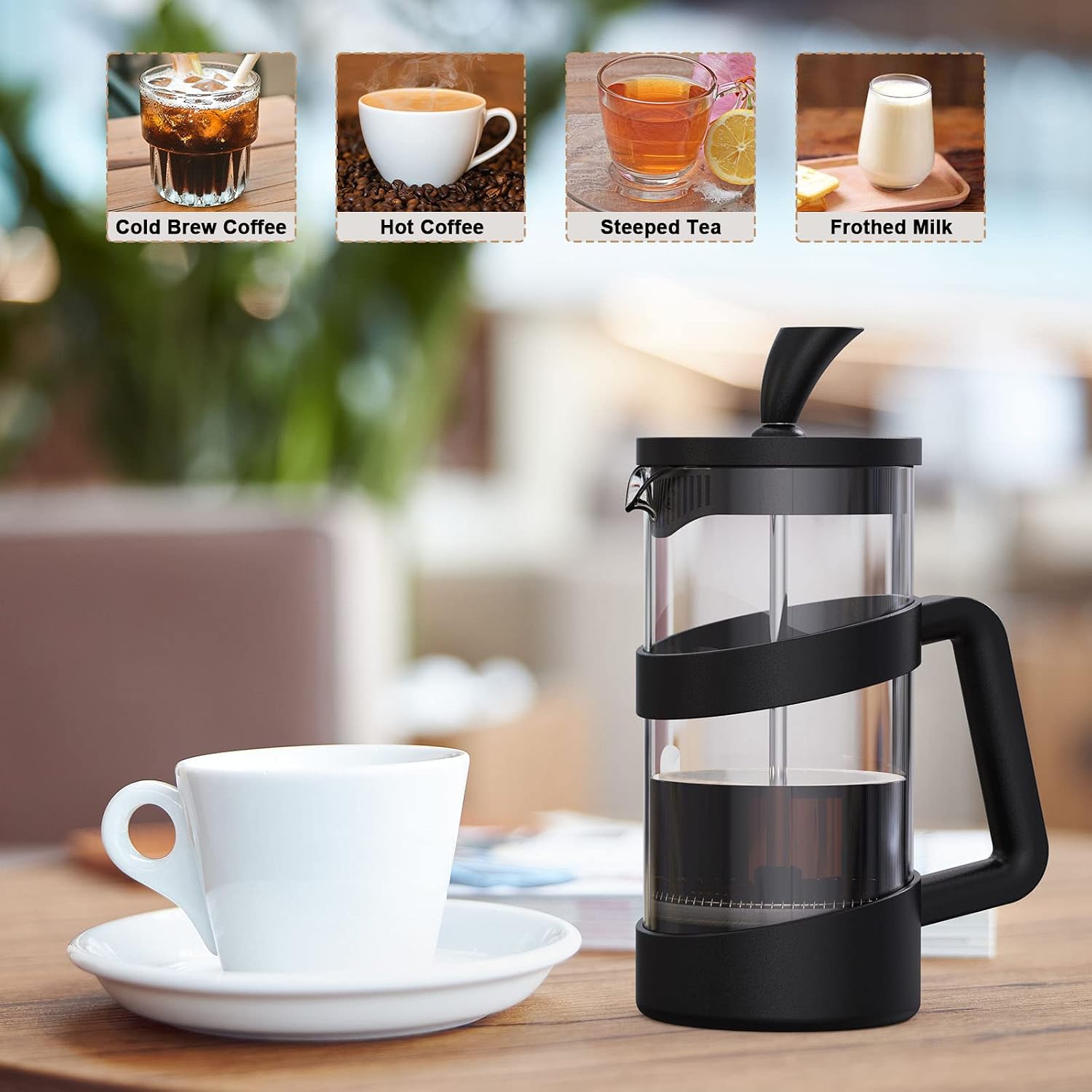 Rainbean Mini French Press Coffee Maker, 12 Oz, Camping Coffee Press Pot, Small French Press, Tea And Frothed Milk Press (Black, 12 Oz)