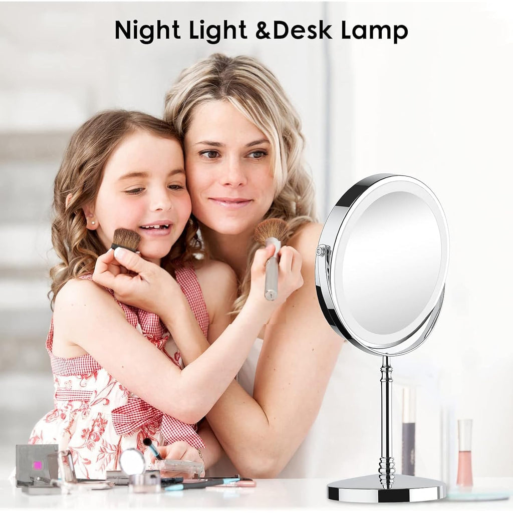 Deiovwxs Makeup Mirror, Rechargeable Vanity Mirror With 3 Lights, 1X/10X | Adjustable Brightness, 3000Mah, Double-Sided, Gift For Mom, Women, Wife, Girls, Dorm Room Essential