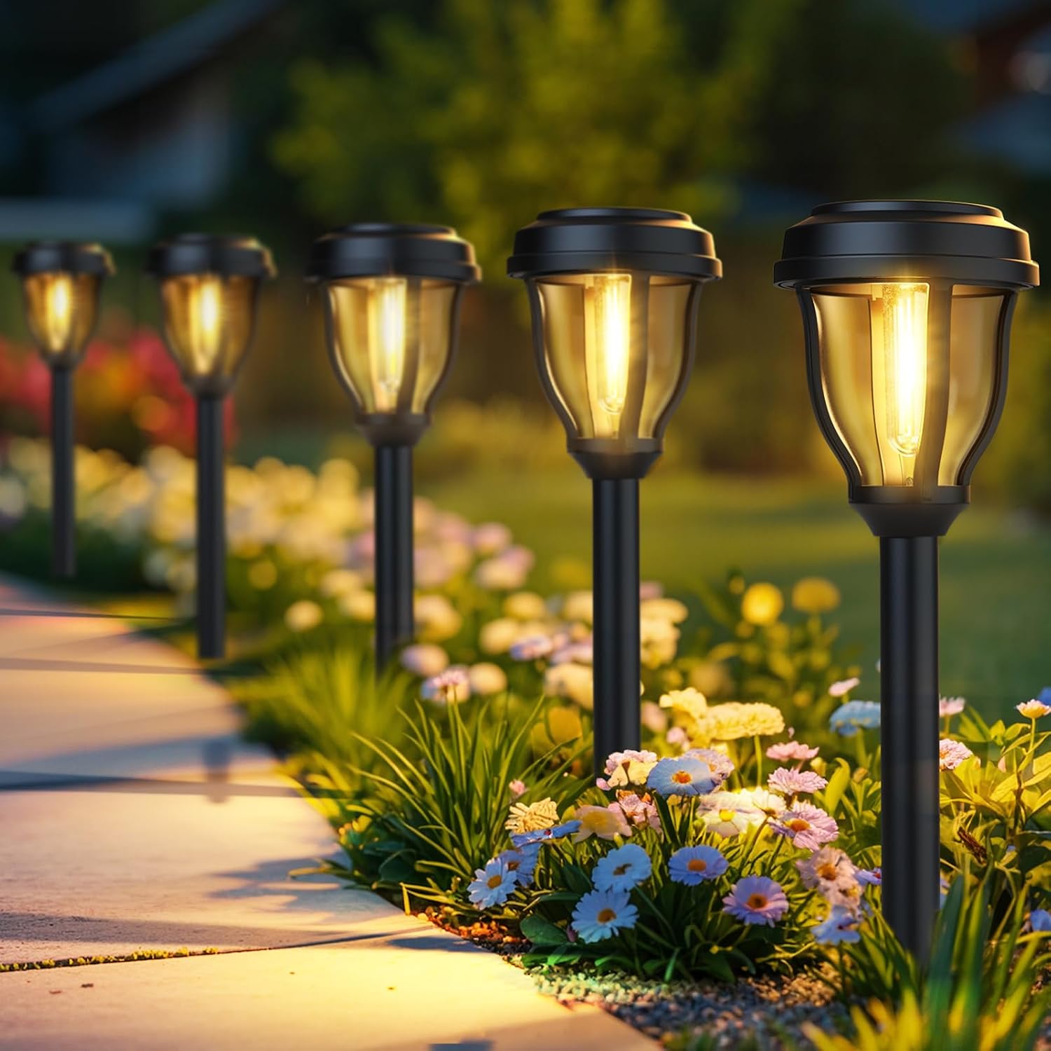 12 Pack Solar Lights Outdoor, Solar Pathway Lights Auto On/Off Waterproof Garden Landscape Lighting For Path, Yard, Walkway, Driveway Decor