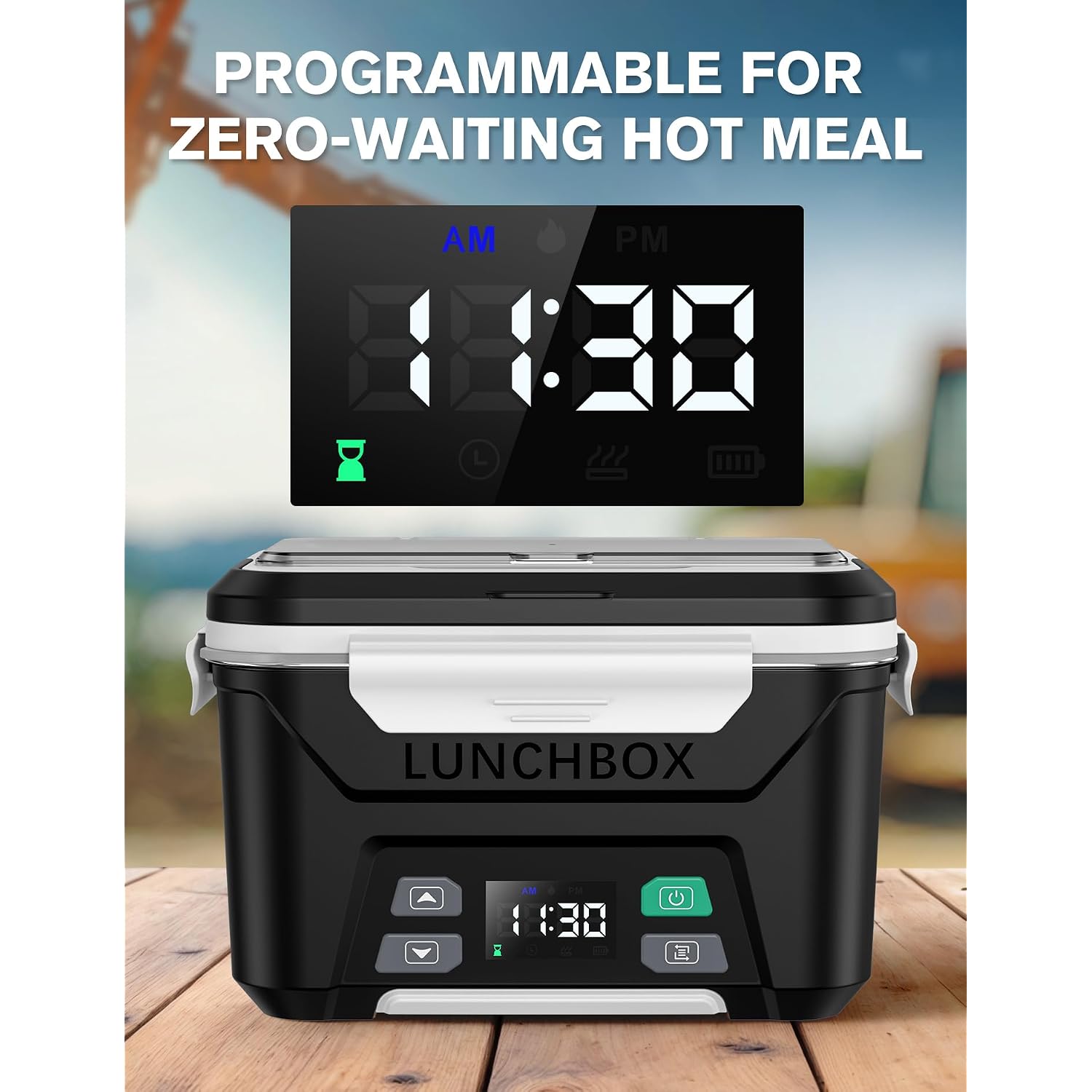 East Oak Cordless Electric Lunch Box For Adults, Heated Lunch Box Battery Powered With Automatic Heating, 5.5 Cups Portable Food Warmer With Removable Tray Divider
