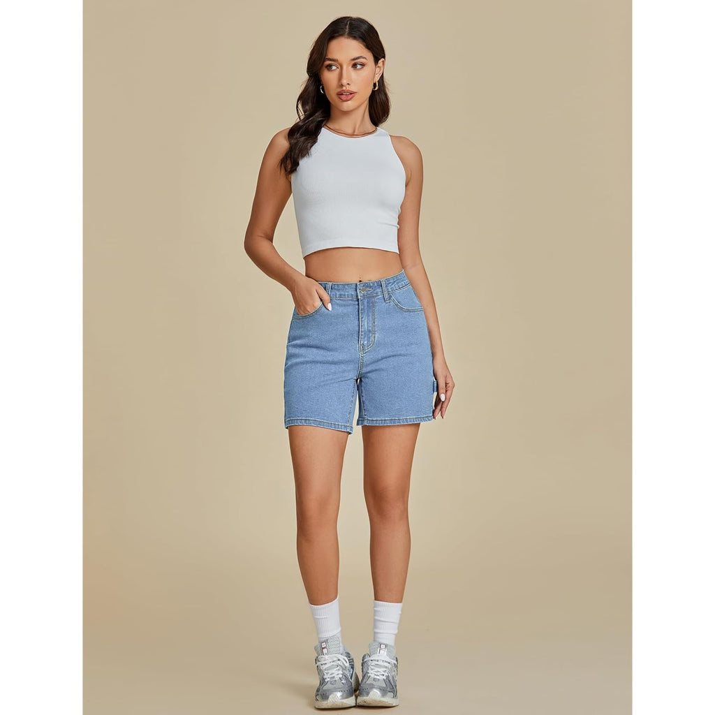 Jean Shorts for Women High Waisted Trendy Casual Utility Stretchy Denim Jorts Cutoff Long Shorts with Pockets