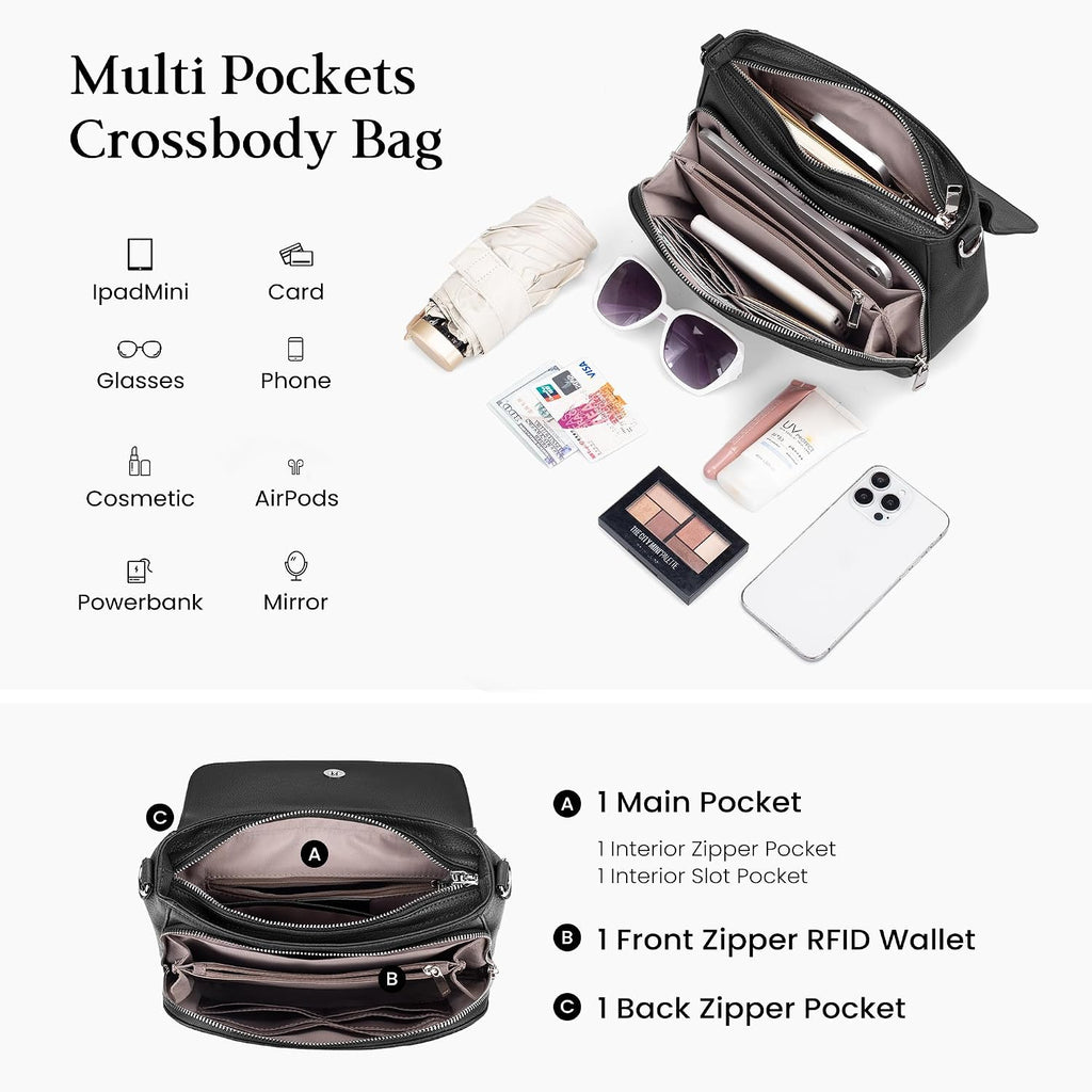 Befen Genuine Leather Crossbody Bags For Women With Built In Rfid Wallet Medium Womens Saddle Bag Cross Body Purse