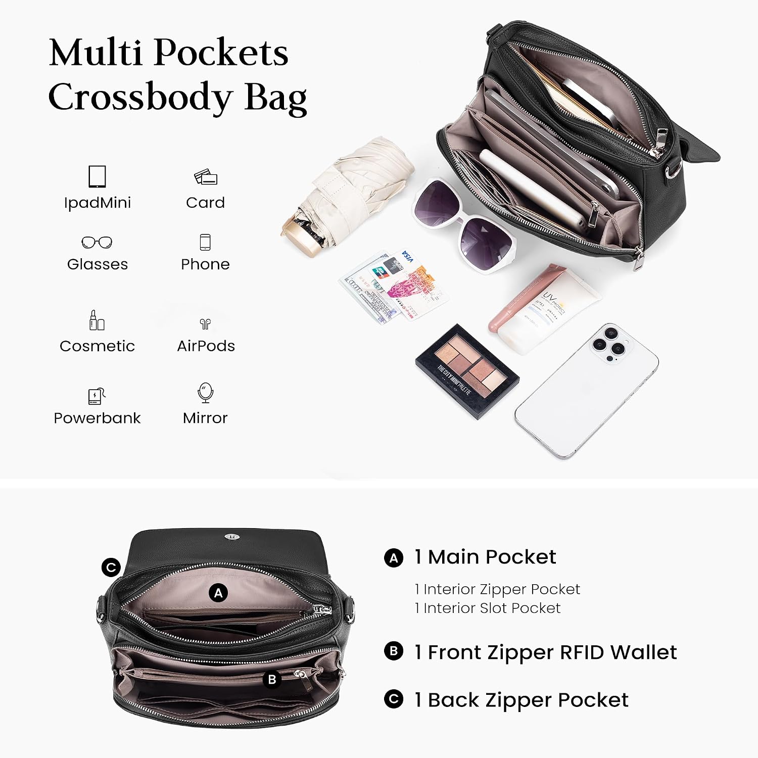 Befen Genuine Leather Crossbody Bags For Women With Built In Rfid Wallet Medium Womens Saddle Bag Cross Body Purse