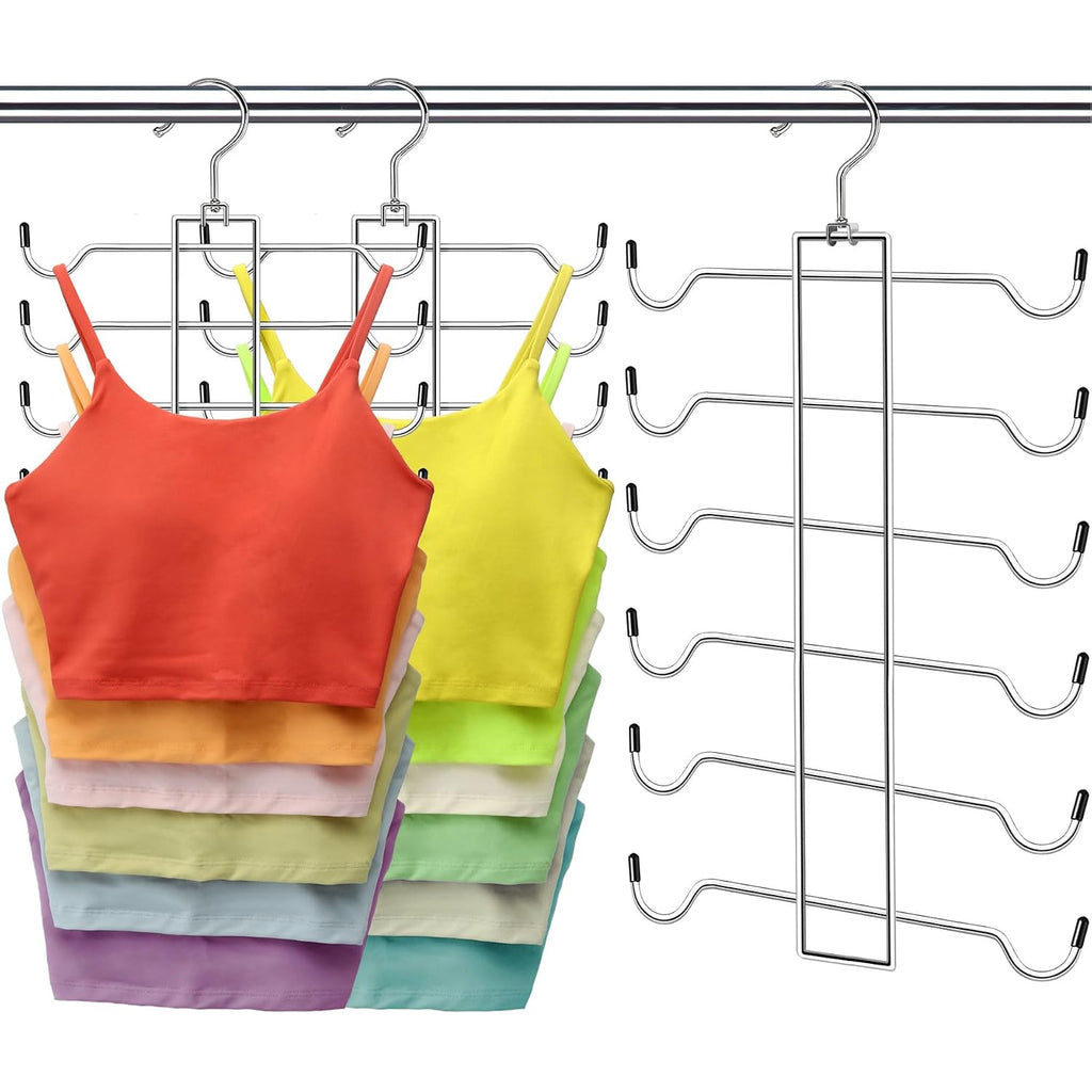 Metal Tank Top Hanger 2 Pack, Space Saving Bra Organizer With 24 Easy Access Hooks, 360° Swivel Closet Organizers And Storage, Apartment College Dorm Room Essentials, Small Space Organization Solution
