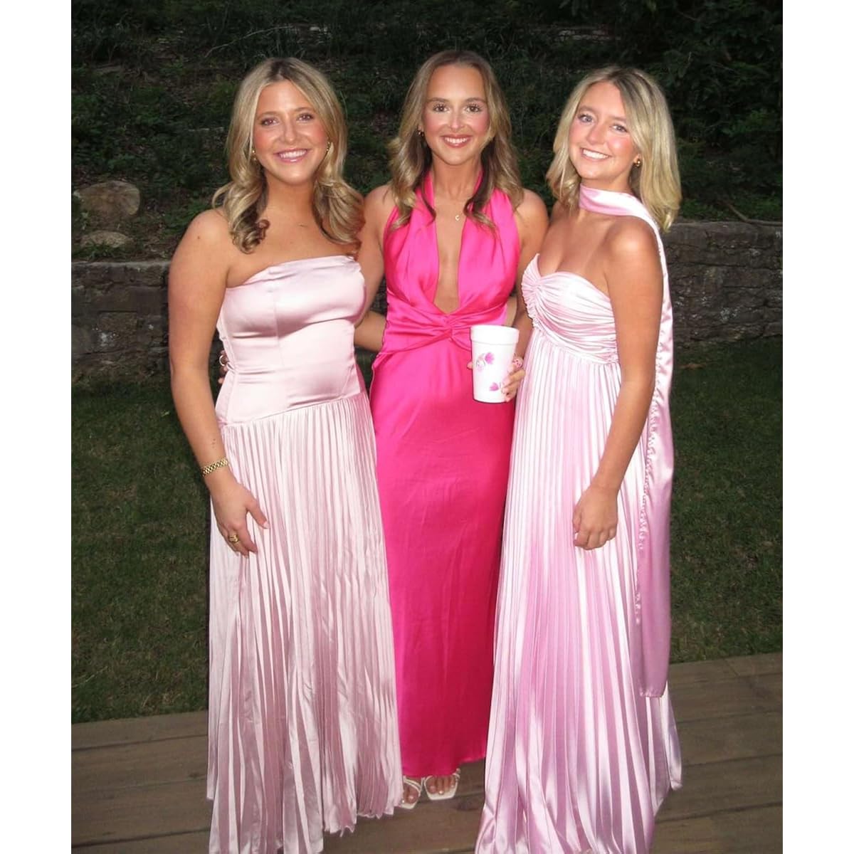 Women Bridesmaid Dress With Scarf Strapless Pleated Satin Flowy Formal Evening Gown Maxi Dresses