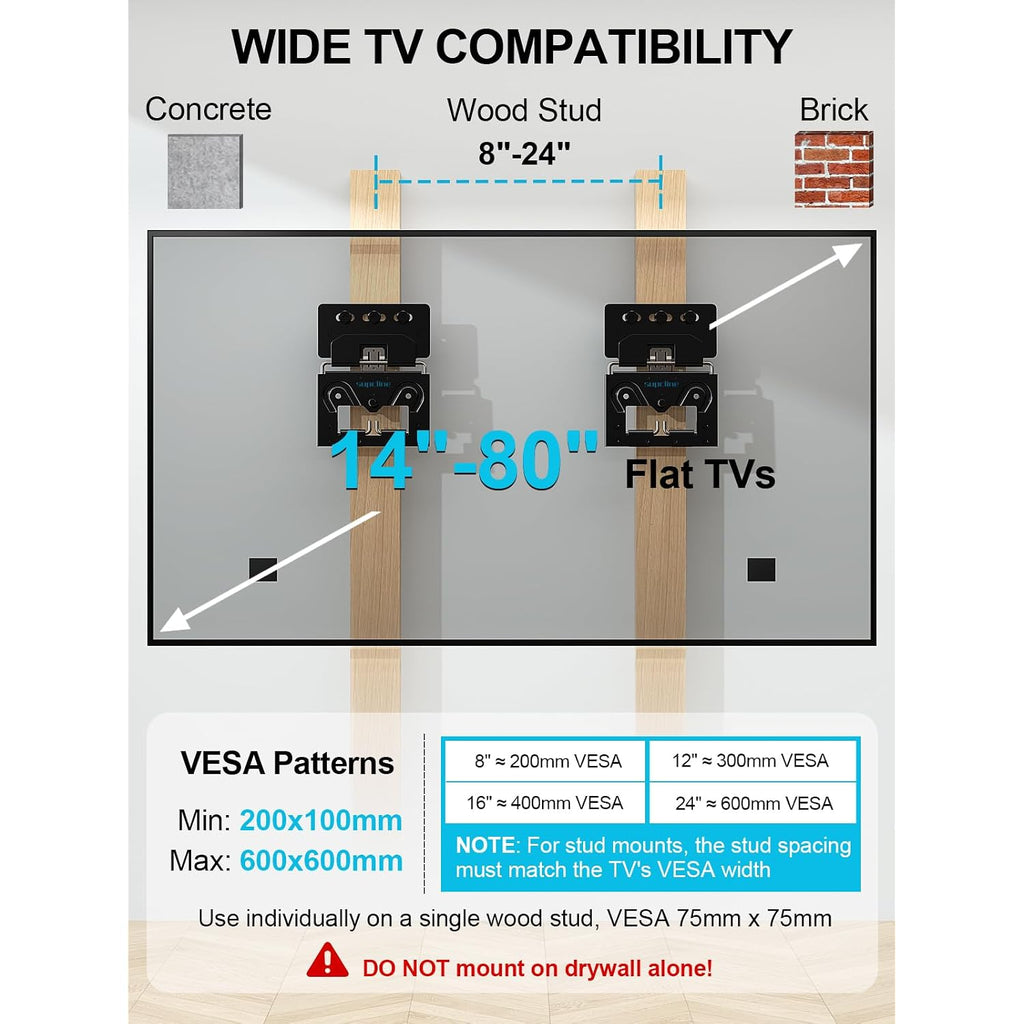 Ultra Slim Tv Wall Mount Compatible With 14"-80" Flat & Frame Tvs Only, 0.3" Micro-Gap Low Profile Tv Mount, Minimalist Look, Blends Any Interior, Hold Up To 100Lbs