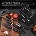 Knife Set, Amorston 21 Pieces Kitchen Knife Set With Block And Sharpener, Ultra-Sharp Knives Set With Ergonomic Handles, Black German Stainless Steel Knife Block Set, Dishwasher Safe