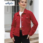 Women Denim Jacket Button Up Long Sleeve With Inner Pockets