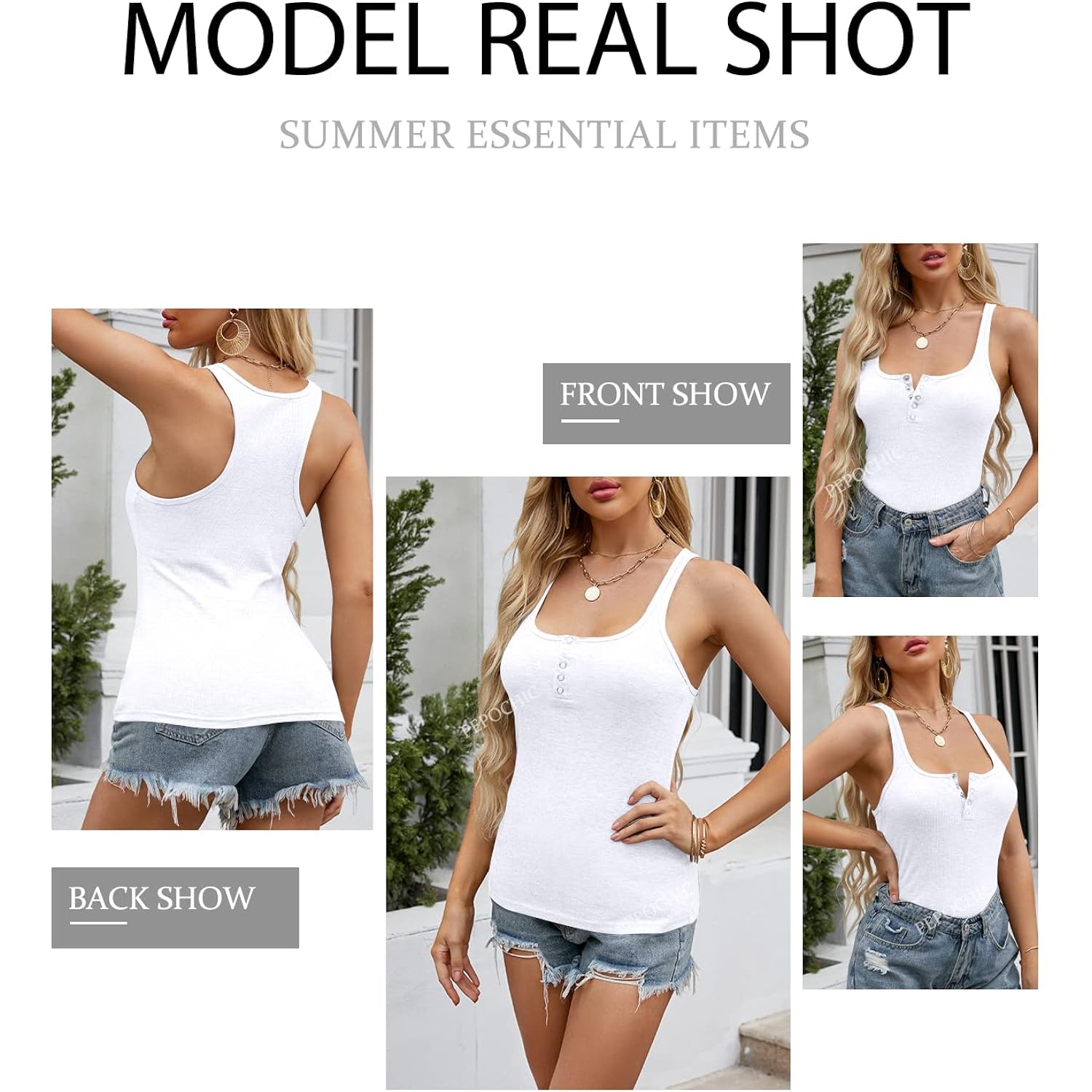 Pepochic Women’S Workout Scoop Neck Tank Top Ribbed Sleeveless Cami Lightweight Solid Basic