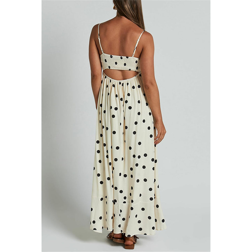 Yuemengxuan Boho Maxi Dresses For Women Spaghetti Strap Flowy Smocked Long Dress Casual Summer Vacation Beach Maxi Dress
