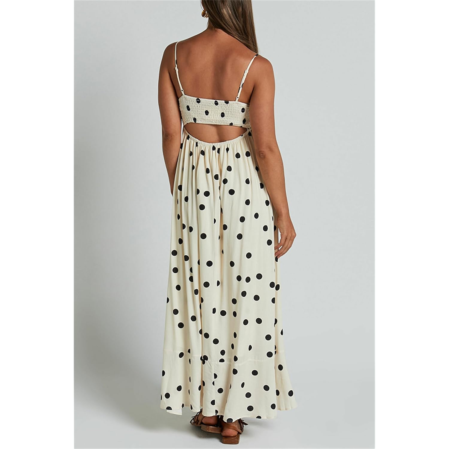 Yuemengxuan Boho Maxi Dresses For Women Spaghetti Strap Flowy Smocked Long Dress Casual Summer Vacation Beach Maxi Dress