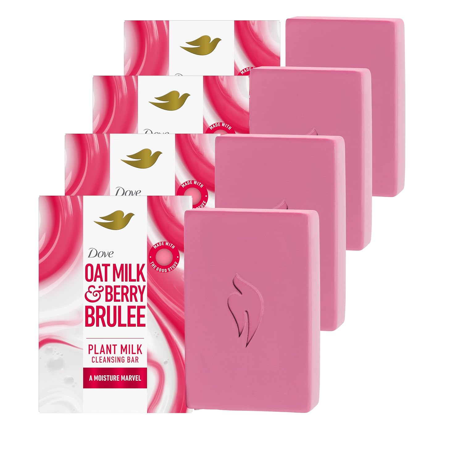 Dove Plant Milk Cleansing Bar Soap Oat Milk & Berry Brulee Moisture Marvel 4 Count For Moisturized Skin Gentle Cleanser, No Sulfate Cleansers Or Parabens, 98% Biodegradable Formula 5 Oz