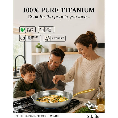 12" Titanium Pans For Cooking | Food-Grade Pure Titanium Frying Pan Pro With Lid & Spatula | Pfas/Pfoa/Ptfe Free Nonstick Cookware | Dishwasher & Oven Safe, Kitchen Induction Compatible