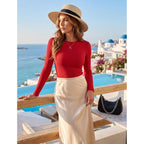 Zeagoo Women Long Sleeve Tops Crewneck Ribbed Knit Fitted Tshirts Dressy Casual Basic Tee 2026 Summer Fall Clothes
