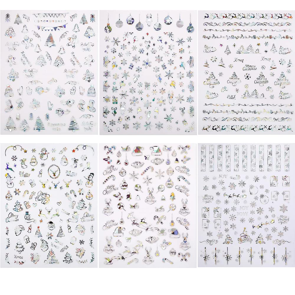 Christmas Nail Stickers - 8 Sheets 3D Holographic Winter Nail Decals Santa Claus Deer Snowflakes Snowmen Xmas Nail Art Sticker Manicure DIY Nail Decorations for Women Girls