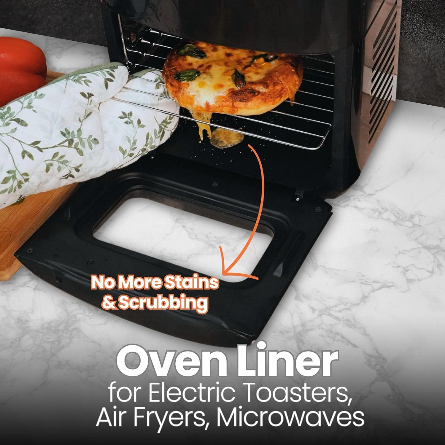 Buself Toaster Oven Liner – Compatible With Breville, Cuisinart, Black & Decker, Dash, And More – Nonstick Heat Resistant Reusable Air Fryer Liners, Pfoa & Bpa Free, 9X11", 2 Pack, Black