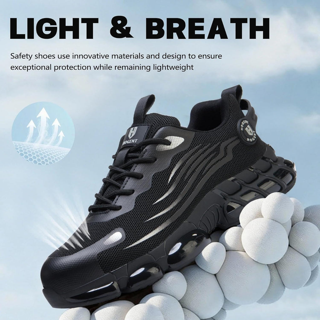 Hogent Steel Toe Shoes For Men Women, Ultra Lightweight Premium Comfortable Work Sneakers, Puncture Proof Air Cushioned All‑Day Wear Safety Toe Shoes For Industrial Construction Warehouse Factory Work