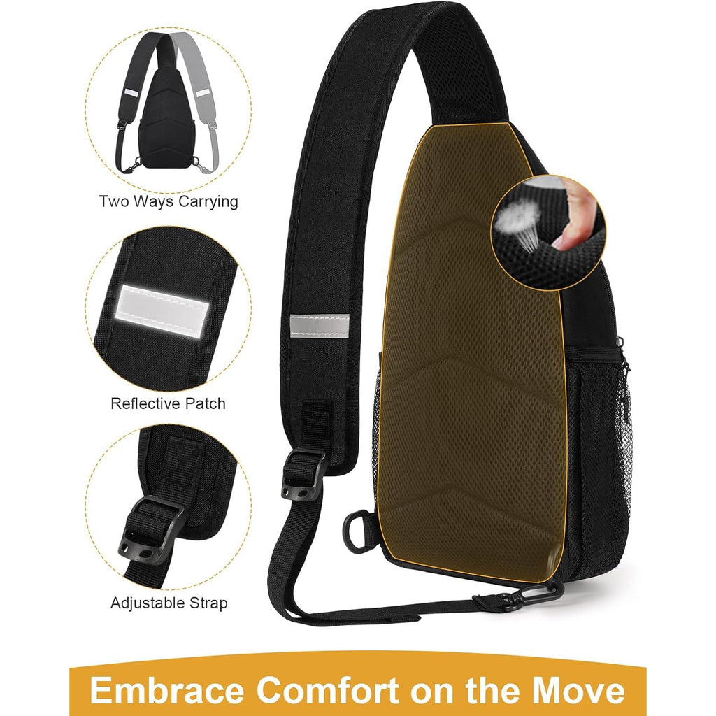 Pritent Crossbody Bags For Women Man Waterproof Sling Bag Backpack Trendy Casual Cross Body Bag With Convertible Shoulder Strap Chest Bag For Camping Hiking Travel Essentials (Black, Medium )
