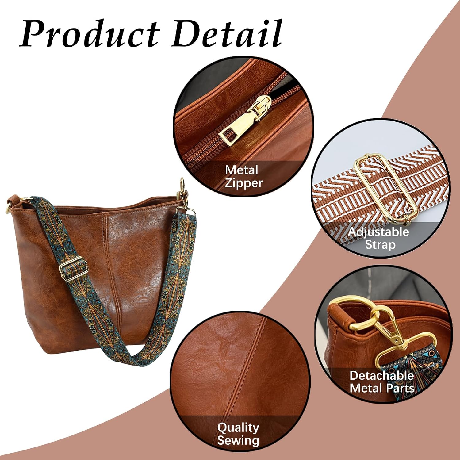 Hobo Bags Vegan Leather Crossbody Bag Guitar Strap Shoulder Purses With Zipper Handbags For Women