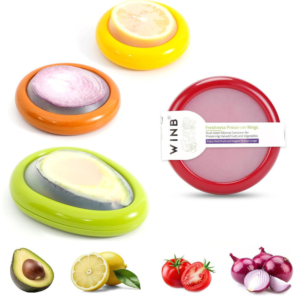 Winb Set Of 4 Reusable Fruit And Veggie Savers - Ideal For Avocados, Tomatoes, Apples, Garlic, Onions, And More