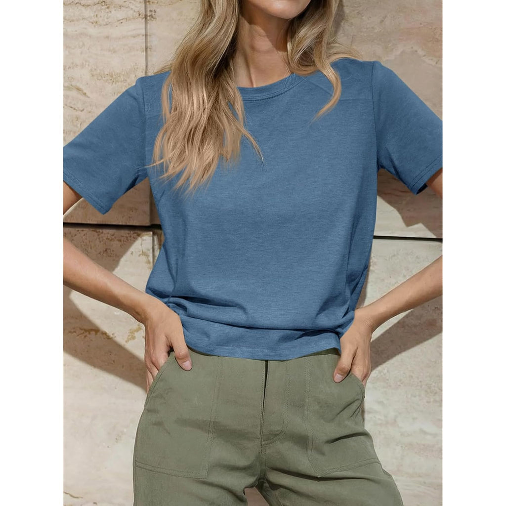 Cicy Bell Womens Summer Short Sleeve T-Shirts Trendy Casual Crew Neck Tops Loose Fit Basic Tees