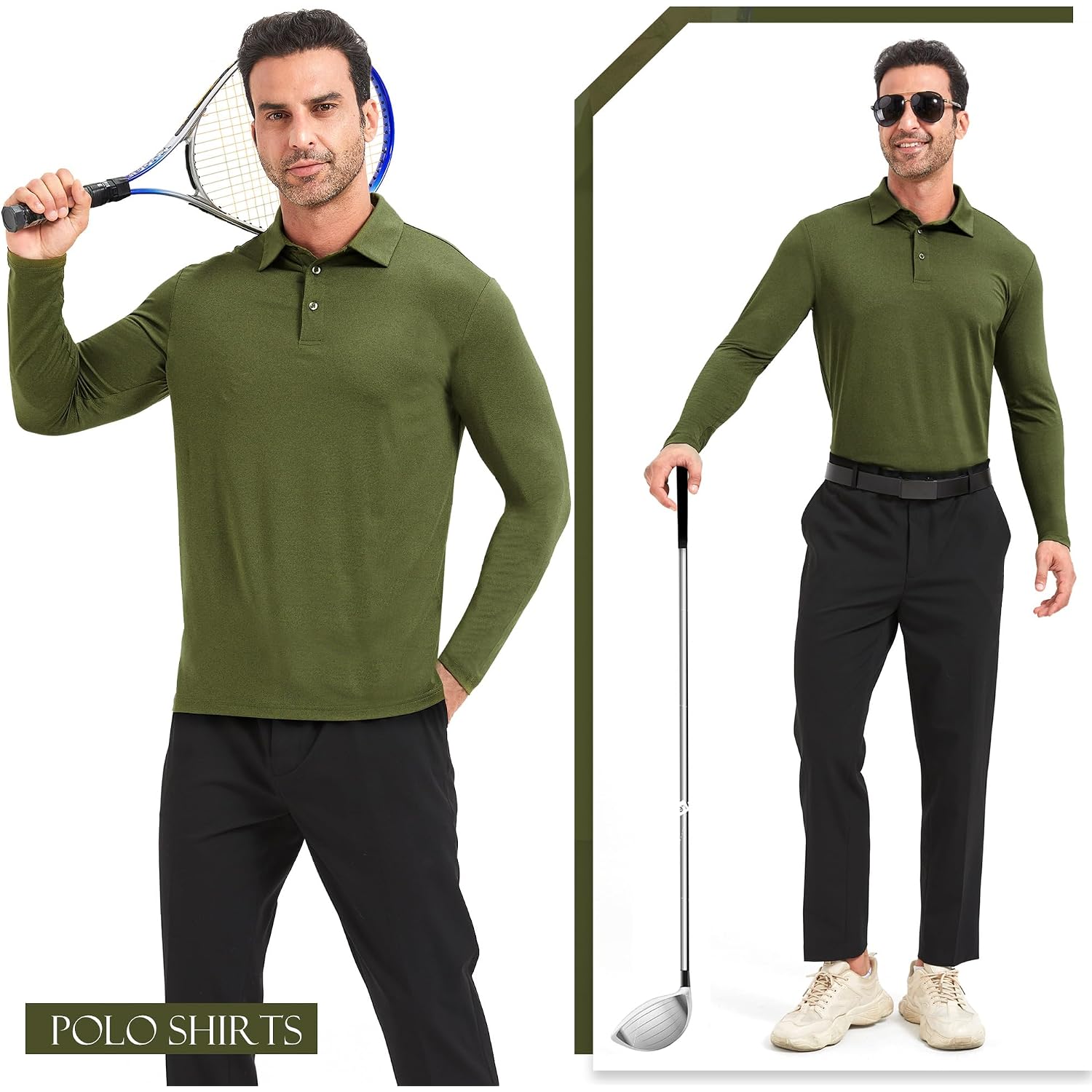 Tvksom 5 Pack Polo Shirts For Men Long Sleeve Quick Dry Mens Polo Shirts Golf T Shirt Moisture Wicking Casual Workout