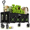 Extra Long Collapsible Wagon Cart, 360Lbs Heavy Duty Utility Wagons With All-Terrain Wheels, Foldable Grocery Carts For Gardening, Shopping, Beach, Camping, Black