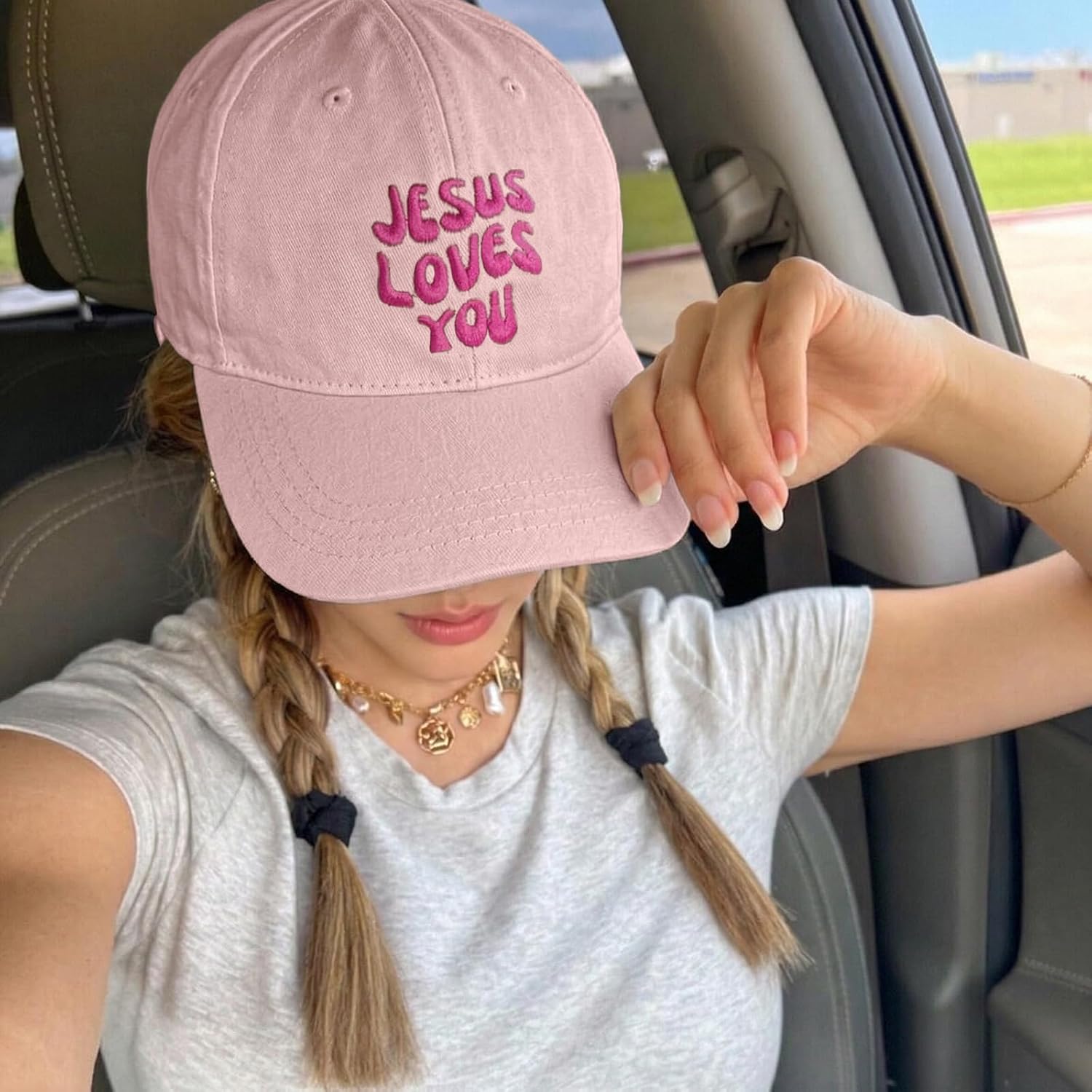 Jesus Loves You Hat Embroidered Christian Baseball Cap Adjustable Faith Hats for Women Girls Cute Religious Gifts Dark Pink