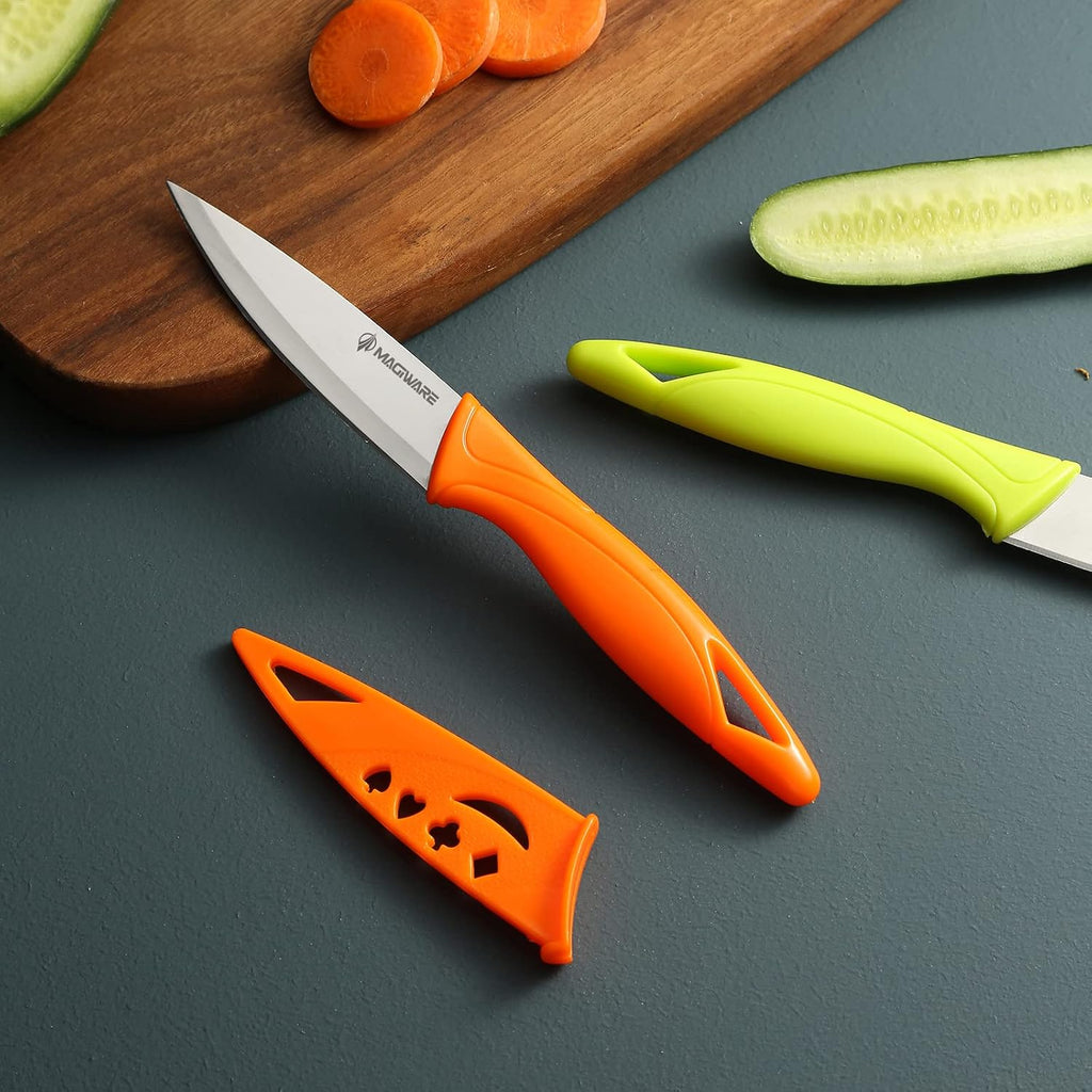 Magiware Paring Knife, 8Pcs Paring Knife Set With Cover, Small Kitchen Vegetable Fruit Knives, 3.5 Inch Ultra Sharp Pp Handle