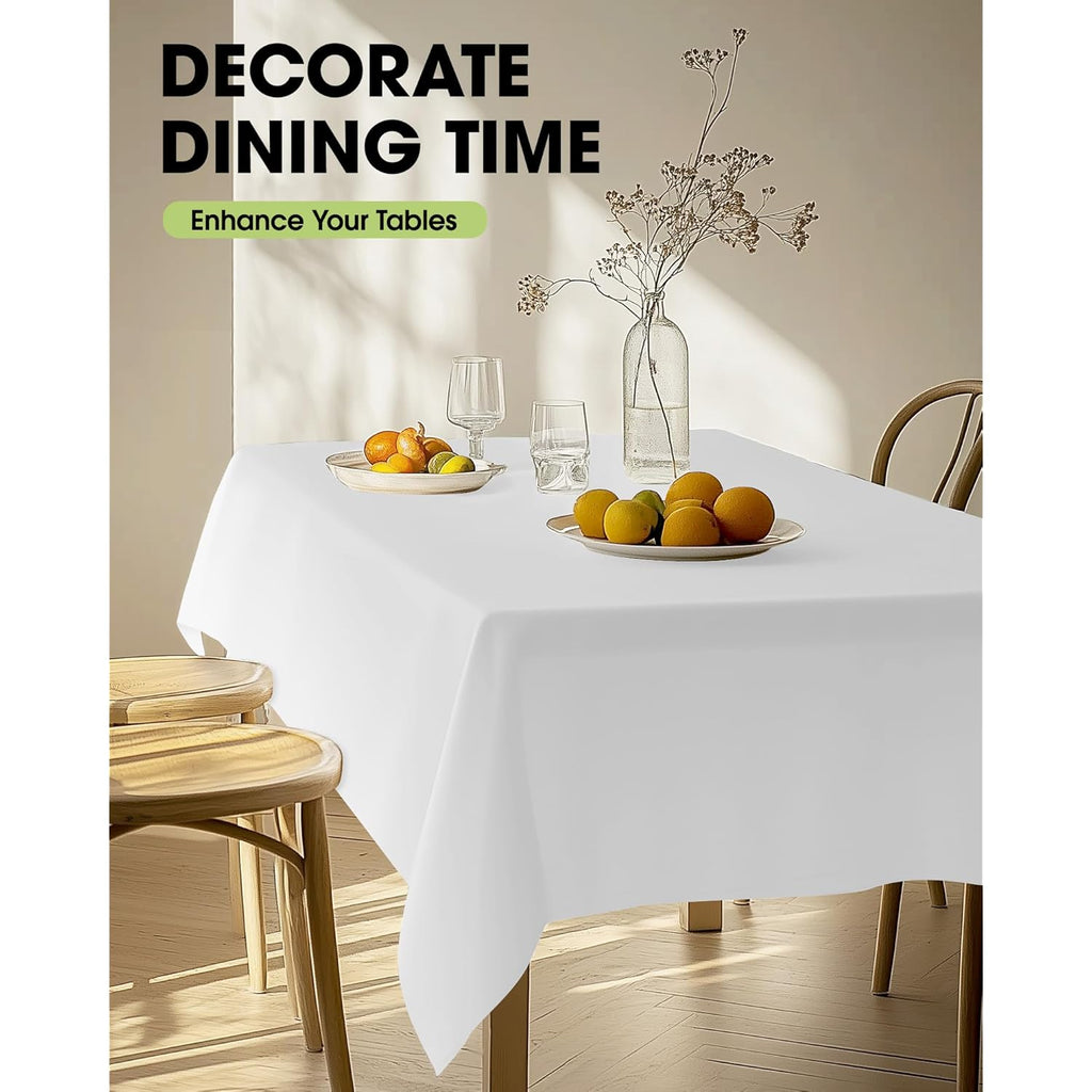 Pureegg Rectangle Table Cloth 60" x 102" – Durable Polyester Tablecloth Offers Reusable & Washable Protection, Ideal for Outdoor Party, Picnic, Wedding, Banquet and Birthday, 2 Pack, White