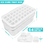 Ice Trays For Freezer With Lid & Bin, Ice Cube Tray Making 64 Pcs Ice Cubes, Easy Press To Release Ice, Ice Tray With Storage Bin Chilling Cocktail Whiskey Coffee 2 Trays 1 Ice Bucket & Scoop (Black)