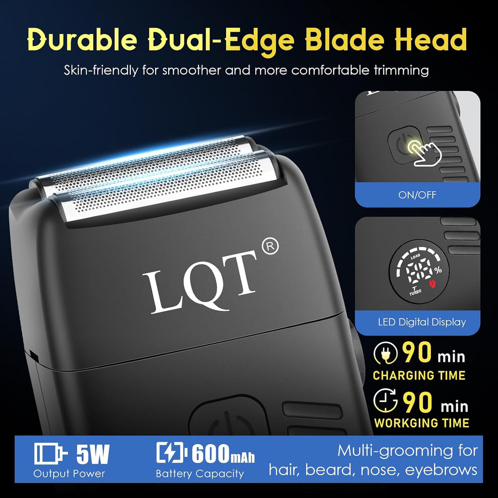Men'S Professional Cordless Hair Clippers & Trimmer Kit, 4-In-1 Electric Shaver Set With Led Display, Waterproof Body Groomer, Nose Trimmer & T-Blade For Bald Head, Full Barber Kit (Black)