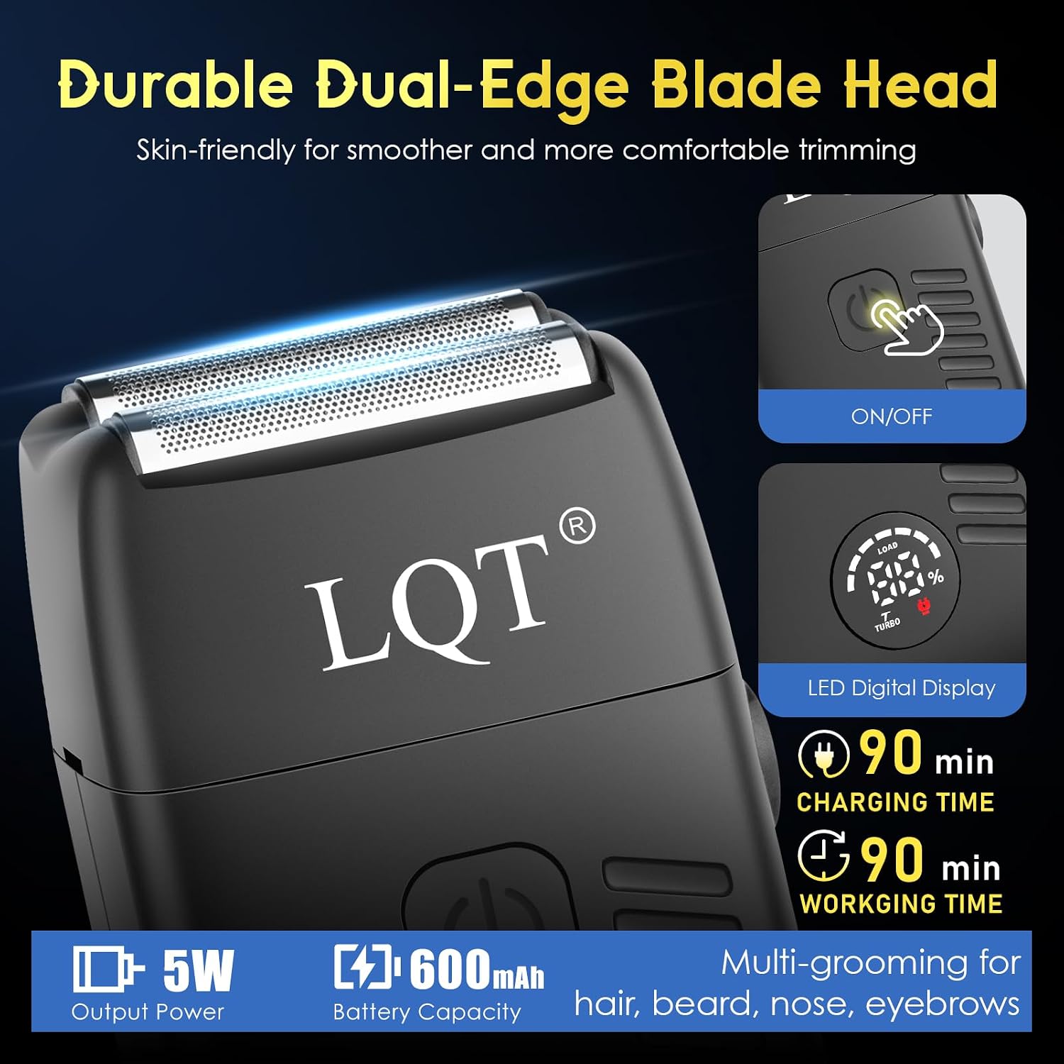 Men'S Professional Cordless Hair Clippers & Trimmer Kit, 4-In-1 Electric Shaver Set With Led Display, Waterproof Body Groomer, Nose Trimmer & T-Blade For Bald Head, Full Barber Kit (Black)