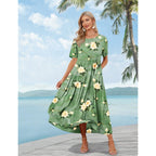 Yesno Women Casual Loose Bohemian Floral Dress With Pockets Short Sleeve Long Maxi Summer Beach Swing Dress Ejf