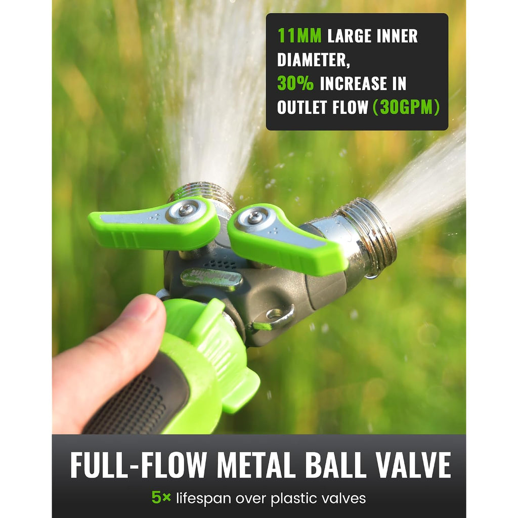 Rainpoint 2 Way Garden Hose Splitter | Heavy Duty Water Spigot Splitter With Shutoff Valves, 100% Metal Body, 1.9" Extra Long Metal Handle, 3/4" Ght Thread