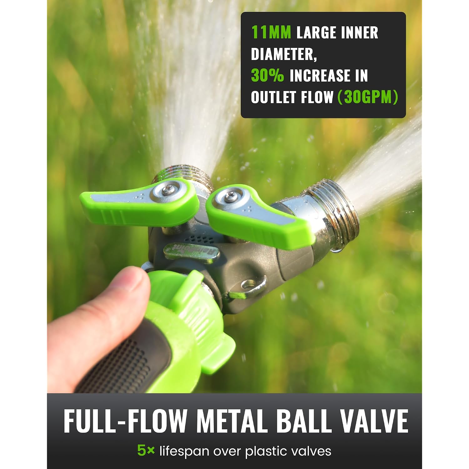 Rainpoint 2 Way Garden Hose Splitter | Heavy Duty Water Spigot Splitter With Shutoff Valves, 100% Metal Body, 1.9" Extra Long Metal Handle, 3/4" Ght Thread