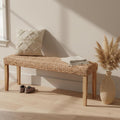 Indoor Wicker Bench, 47", Solid Wood Acacia & Natural Woven Seat | Entryway Bench, Living Room Dining Bench Or End Of Bed Bench, Boho, Rustic Farmhouse Rattan Hallway Bench