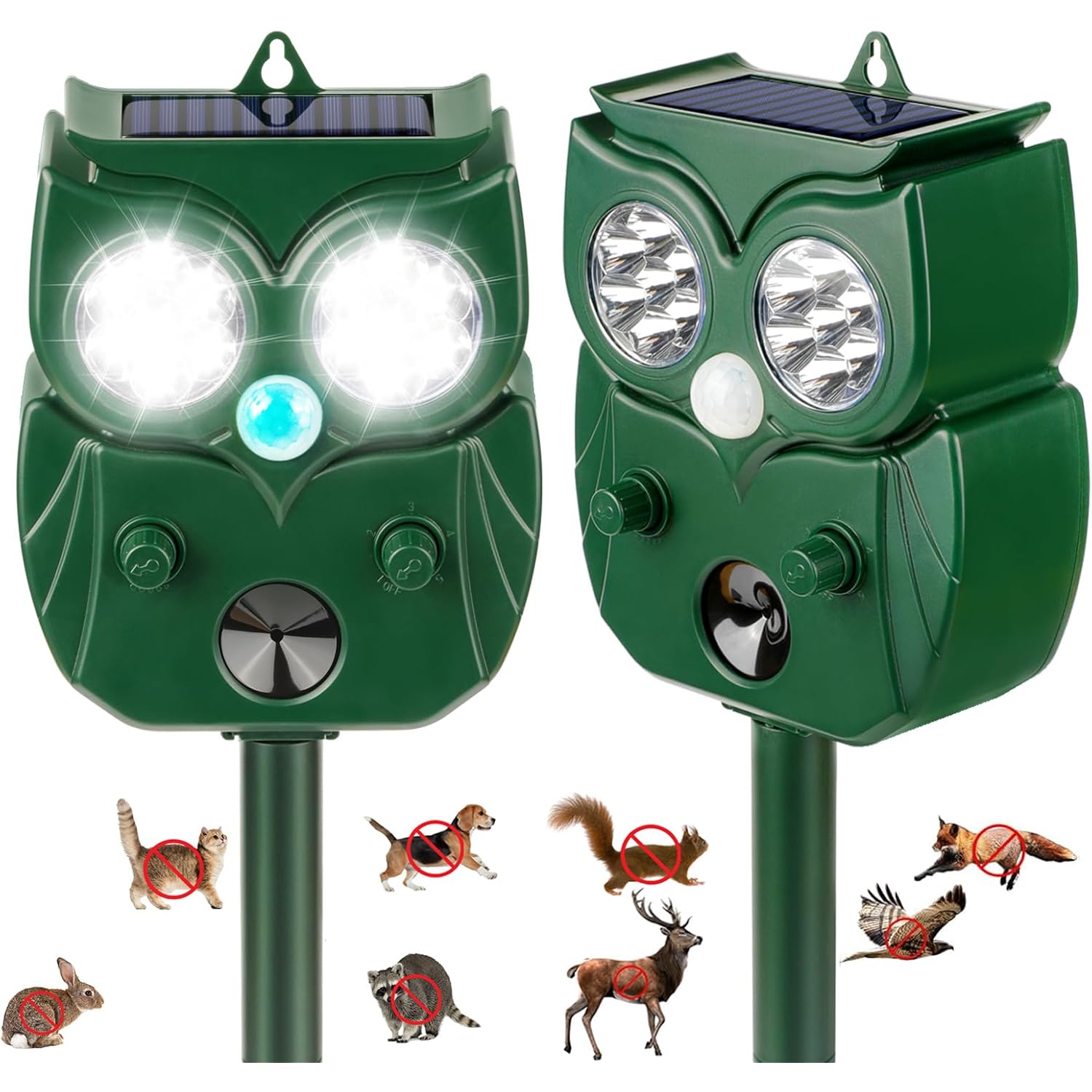 2 Pack 2026 Ultrasonic Animal Repellent Outdoor Deer Repellent Devices Solar Animal Repeller Motion Activated Deterrent To Scare Cat Squirrel Rabbit Raccoon Skunk With Led Flash Lights For Yard Lawns