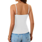 Womens Lace Tank Tops Ribbed V Neck Adjustable Spaghetti Straps Sleeveless Shirts Y2K Fitted Summer Basic Cami Tops