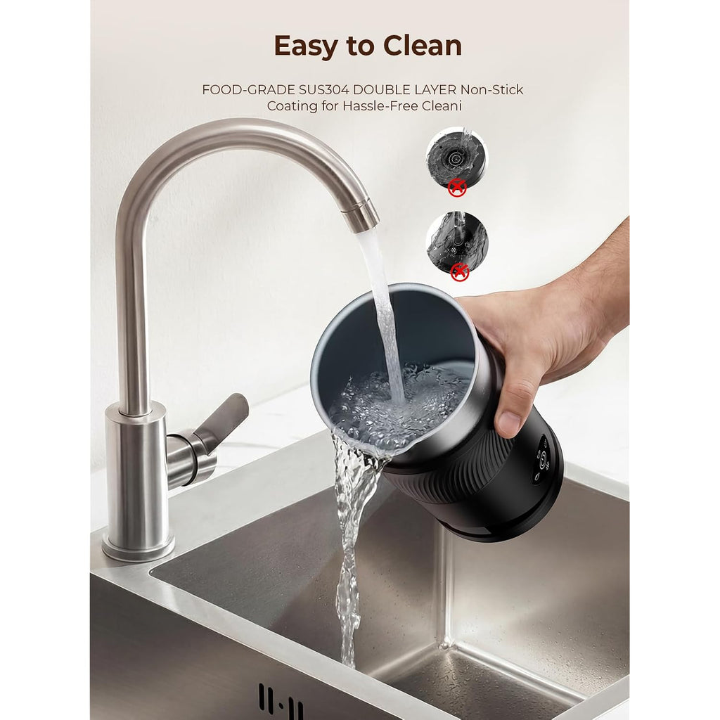 Large Capacity Milk Frother: 4-In-1 Electric Milk Steamer 350Ml, 7700Rpm High Speed, 120S Fast Frothing, Hot & Cold Foam Maker, Helpful Stainless Steel For Latte - Grayish Black