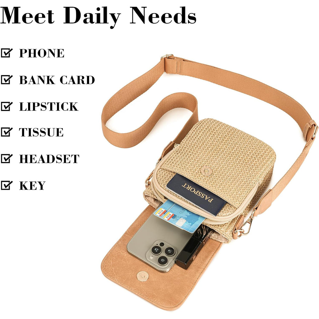 Faux Straw Crossbody Bags For Women Small Summer Purse 2026 Rfid Raffia Woven Cross Body Cell Phone Bag Beach Travel
