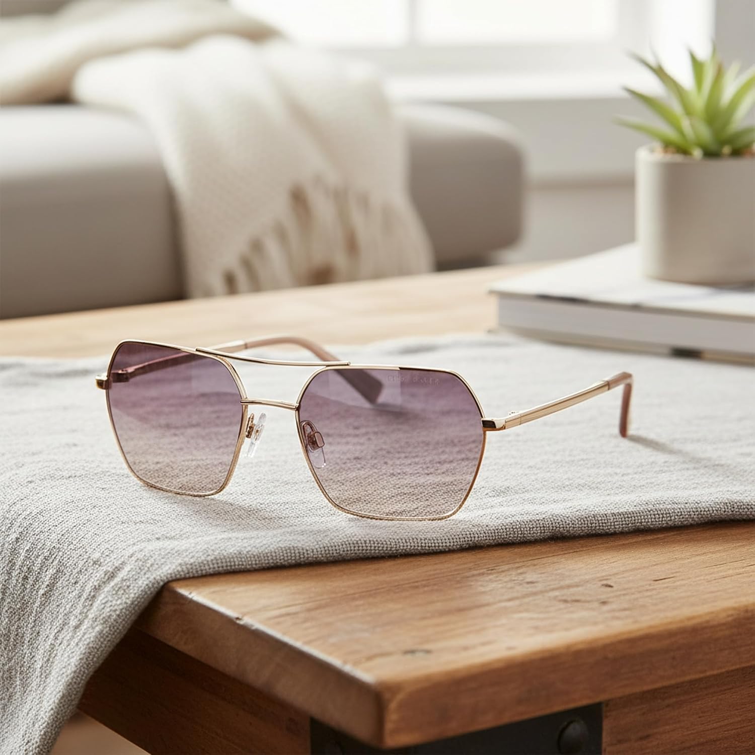Ted Baker TWS254 Women's Geometric Aviator Designer Sunglasses, UV400 Protection, 56 mm Gradient Lenses