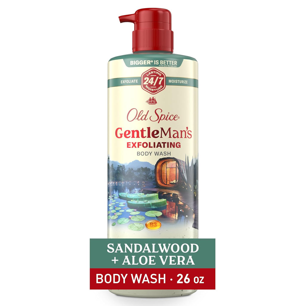 Old Spice Gentleman'S Exfoliating & Moisturizing Body Wash For Men, 24/7 Shower Fresh With Long Lasting Scent, Renewing Vitamin B3 Blend, Sandalwood + Aloe Vera Scent, 26 Oz