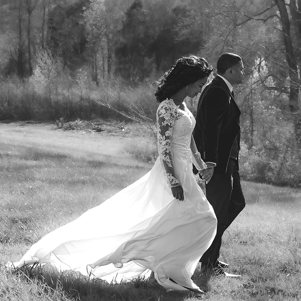 Findlovewedding Wedding Dresses For Bride With Lace Appliques Chiffon A Line Women Dress Long Sleeves Beach Bride Dress