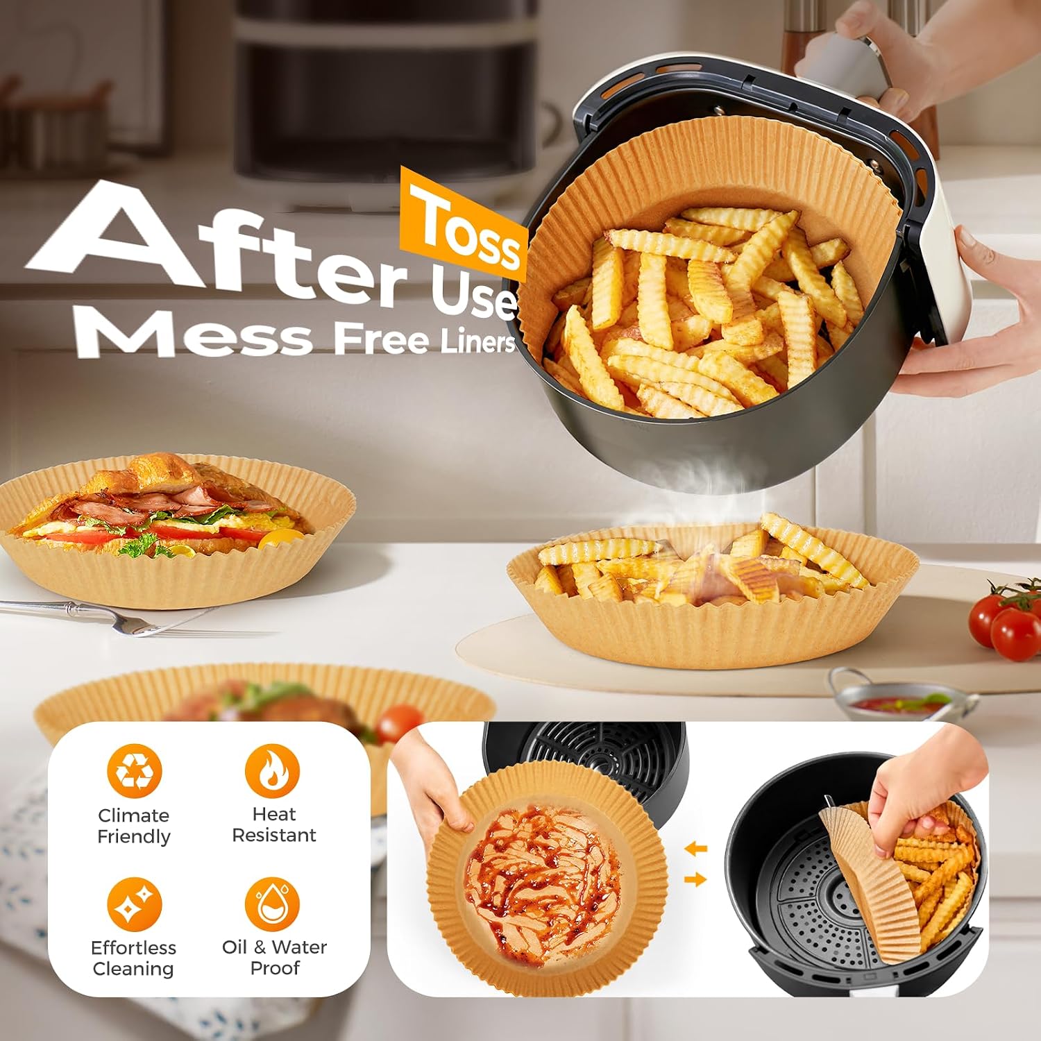 Air Fryer Liners For Ninja, 205 Pcs Heavy-Duty Disposable Air Fryer Liners, 8" Round Airfryer Paper Liners For 5-8 Qt Basket, Oil-Proof & Non-Stick Parchment Paper For Baking, Microwave, Oven, Pans