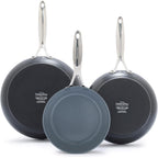 GreenPan Valencia Pro Ceramic Nonstick 8" 9.5" & 11" Fry Pan Skillet Set, Hard Anodized PFAS-Free, Induction Ready, Compatible on All Cooktops, Dishwasher Safe, Oven Safe to 600F, Gray