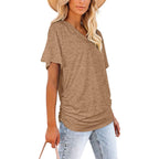 WIHOLL Womens Summer T-Shirts Short Sleeve V Neck Dolman Tops with Side Shirring Loose Fit Shirts Spring Fashion