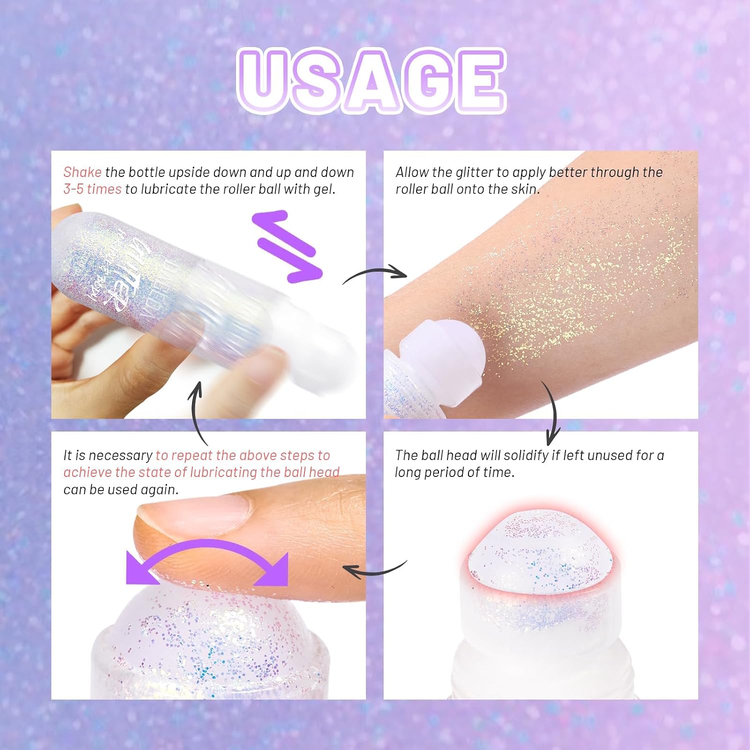 Body Glitter Gel, Roll-On Face Glitter For Mermaid Makeup Festival Rave Accessories, Holographic Hair Glitter Gel,Body Shimmer Halloween Makeup For Rave Party (Sparkling Pink)
