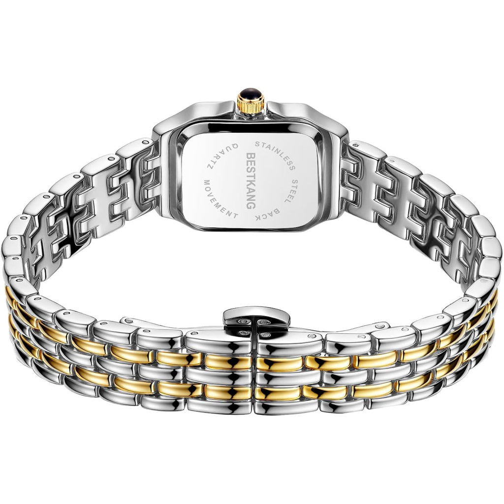 Bestkang Watches For Women Vintage Square Classic Luxury Watch With Roman Numerals Dial Gold Silver Two-Tone Stainless Steel Band Elegant Dress Women'S Wrist Watch